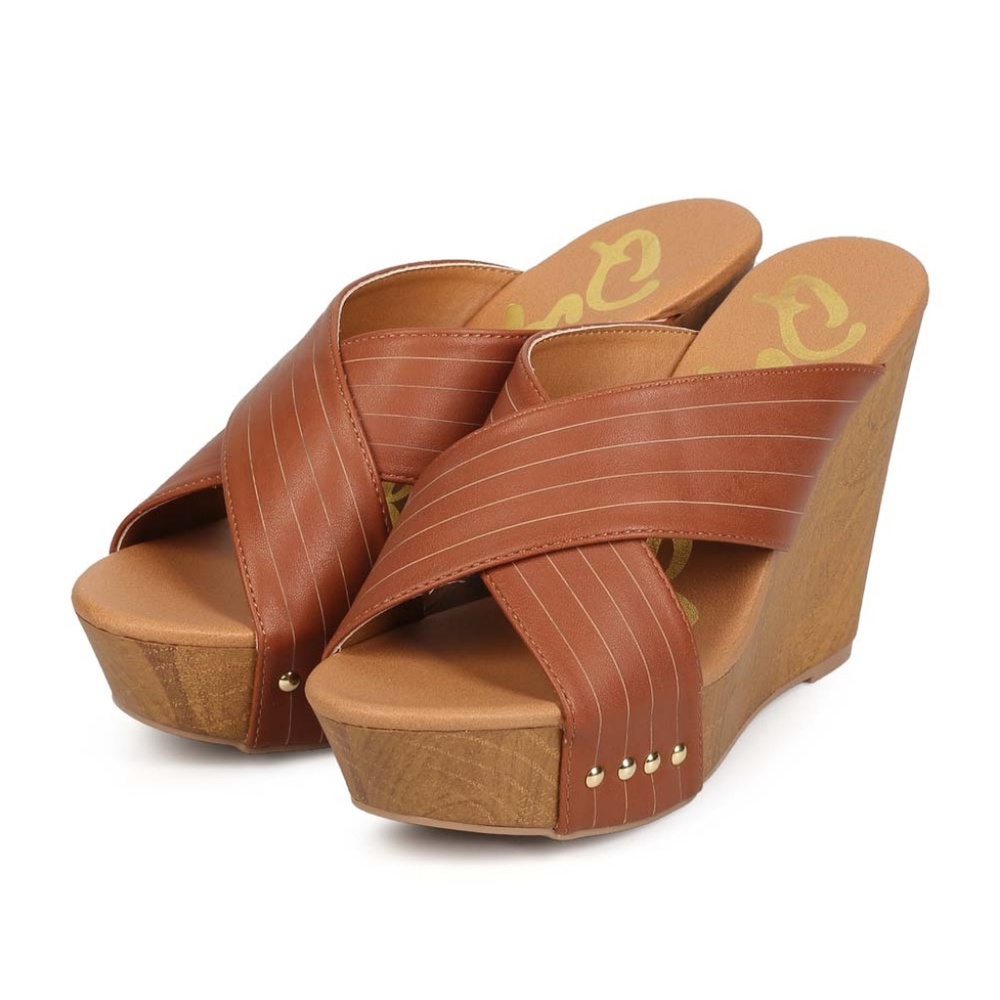 2/$20 Qupid Leatherette Criss Cross Slip On Wedge Sandal